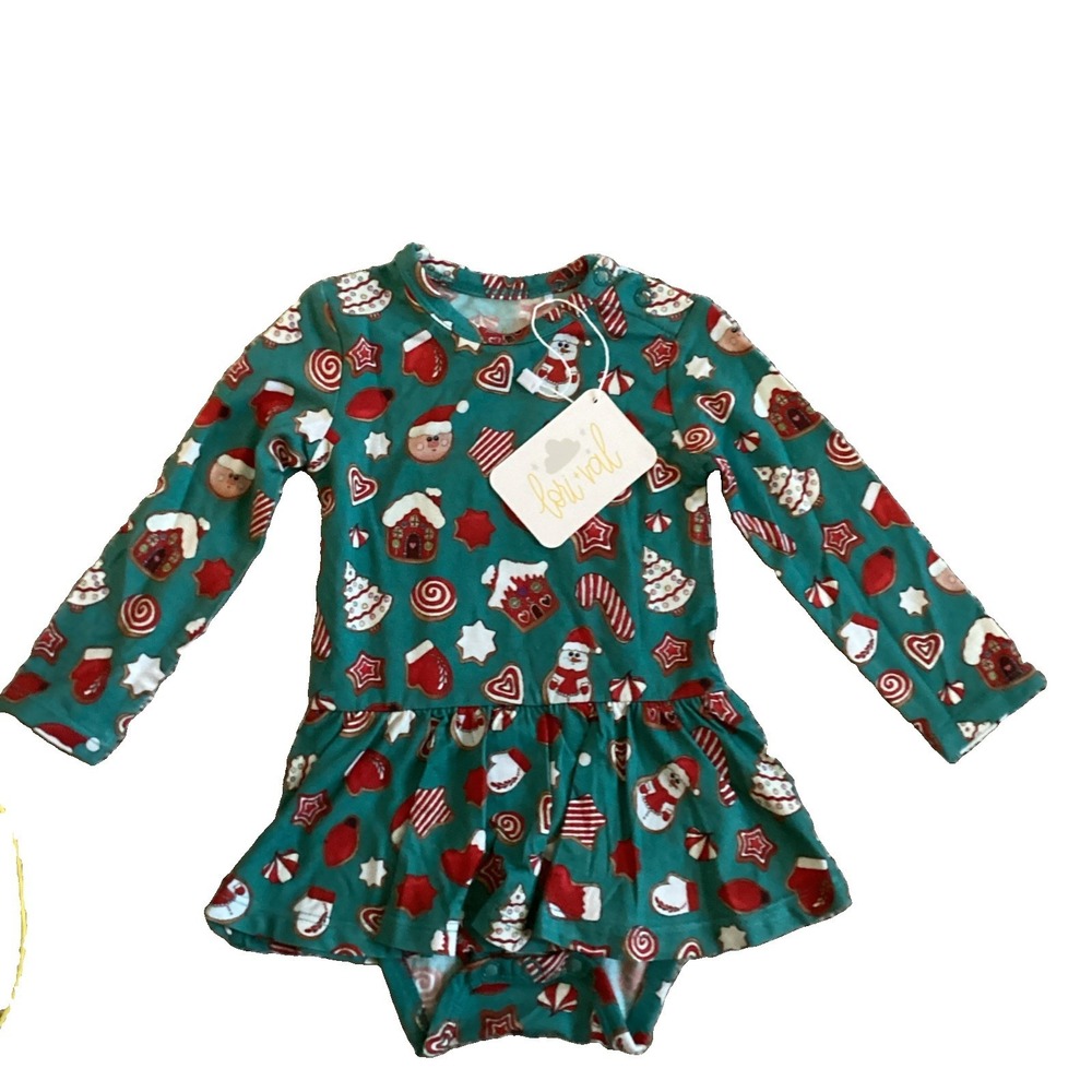 NWT Lori and Val Bamboo Cookie Soiree Holiday Bodysuit Dress 3-6 Months